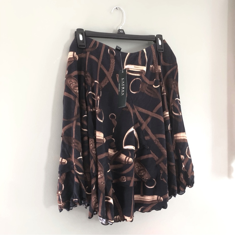 SOLD NWT - Ralph Lauren Brown and Black Pleated Sophisticated Skirt - Medium - Picture 1 of 8